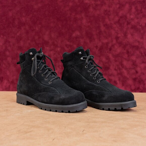 La Canadienne Women Lucky Black Suede Lace-up Waterproof Ankle Combat Boots sz 7 - Picture 1 of 7